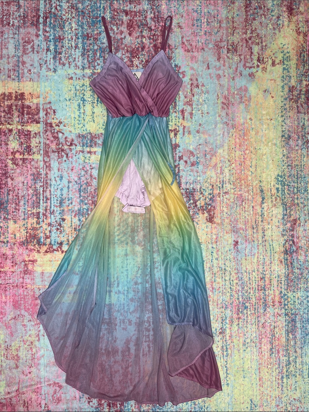 UNIF Multicolor Tie-Dye Maxi Dress with Lavender Accents